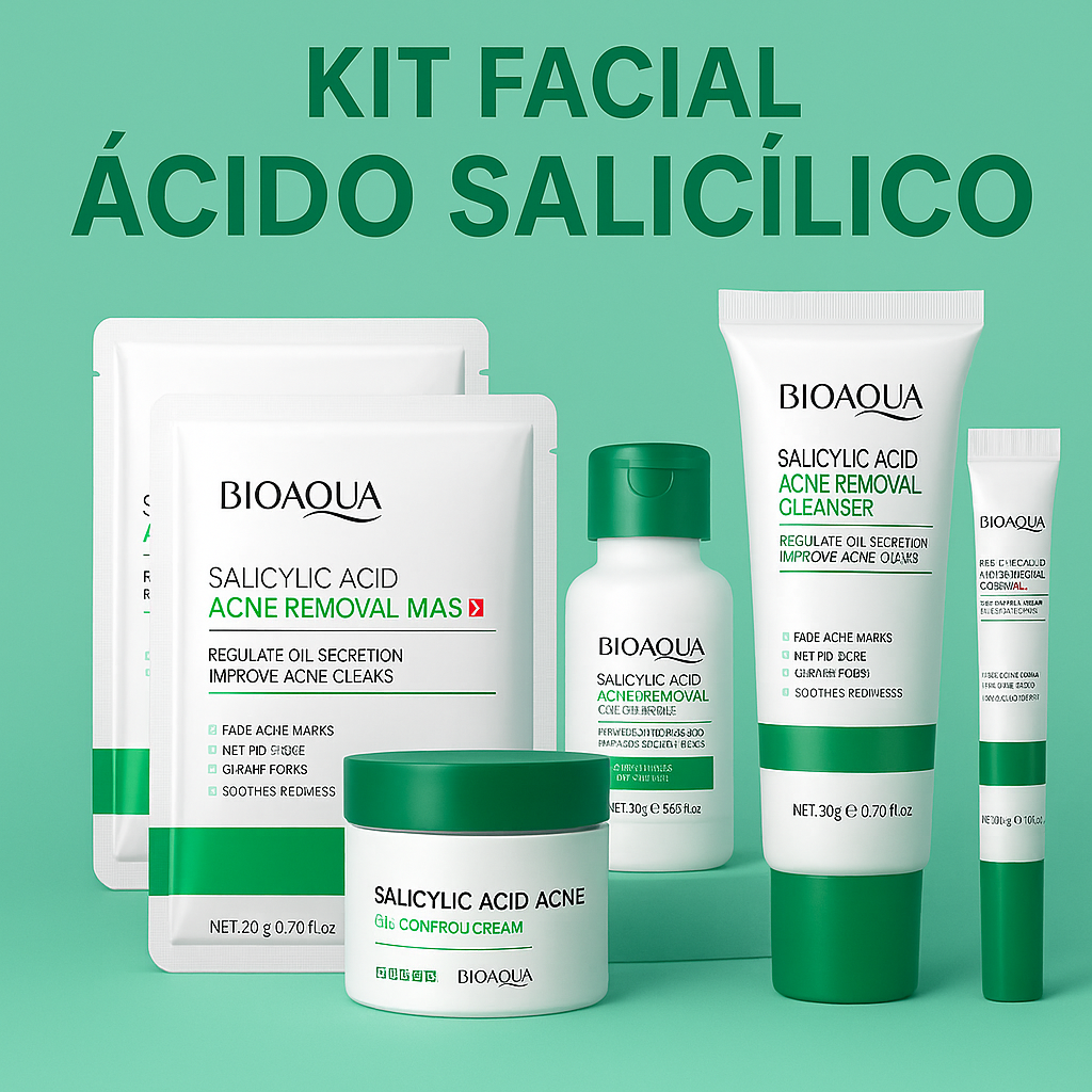 Kit facial Bioaqua con ácido salicílico – Limpieza profunda y control del acné